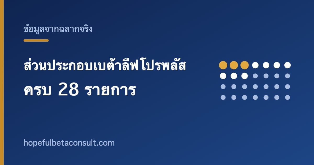 ภาพประกอบบทความ ส่วนประกอบเบต้าลีฟโปรพลัส ครบทั้ง 28 รายการ พร้อมปริมาณจากฉลากจริง