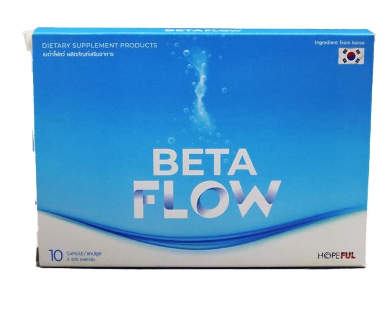 กล่องผลิตภัณฑ์เสริมอาหาร BETAFLOW (เบต้าโฟลว์) ของแบรนด์ Hopeful ด้านหน้า ระบุขนาดบรรจุ 10 แคปซูล
